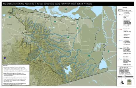 Map of Streams Illustrating Applicability of the East Contra Costa County HCP/NCCP Stream Setback Provisions Legend þ } |