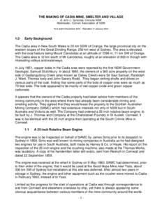 THE MAKING OF CADIA MINE, SMELTER AND VILLAGE © John L. Symonds, Cronulla NSW Webmaster, Cornish Association of NSW First draft 6 December 2003 – Redrafted 31 January