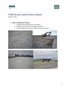 CZBB Airside Capital Project Update August 5th, Apron 1 Rehabilitation-Complete  Complete with final project wrap up underway.  Movement areas in front of new hangars addressed.