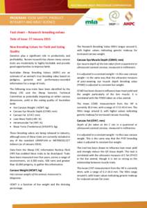 t  PROGRAM: FOOD SAFETY, PRODUCT INTEGRITY AND MEAT SCIENCE Fact sheet – Research breeding values Date of issue: 27 January 2015