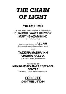THE CHAIN OF LIGHT VOLUME TWO TRANSLATED THROUGH THE BLESSINGS OF  GHAUSUL WAQT HUZOOR