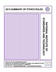 2015 SUMMARY OF ETHICS RULES  NATIONAL INSTITUTE OF STANDARDS AND TECHNOLOGY  ETHICS LAW