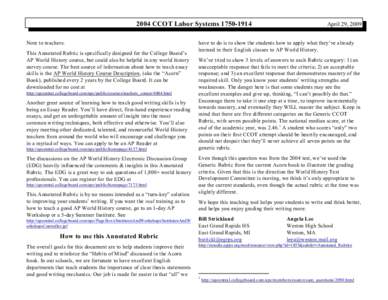 2004 CCOT Labor SystemsNote to teachers: This Annotated Rubric is specifically designed for the College Board’s AP World History course, but could also be helpful in any world history survey course. The best