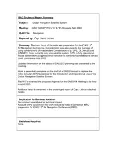 IBAC Technical Report Summary Subject: Meeting: IBAC File:  Global Navigation Satellite System