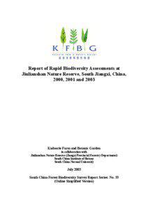 Report of Rapid Biodiversity Assessments at Jiulianshan Nature Reserve, South Jiangxi, China, 2000, 2001 and 2003