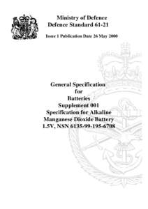 Ministry of Defence Defence StandardIssue 1 Publication Date 26 May 2000 General Specification for