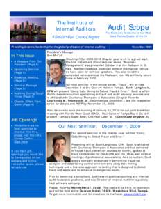 The Institute of Internal Auditors Florida West Coast Chapter Providing dynamic leadership for the global profession of internal auditing  In This Issue