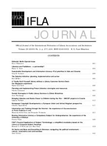 IFLA JOURNAL Official Journal of the International Federation of Library Associations and Institutions Volume[removed]No. 4, p. 277–426. ISSN[removed]K. G. Saur München  CONTENTS