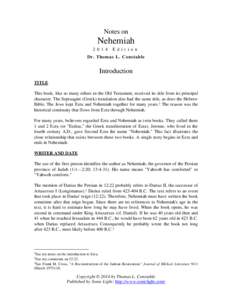 Notes on  Nehemiah[removed]E d i t i o n