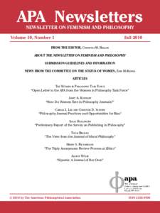 APA Newsletters NEWSLETTER ON FEMINISM AND PHILOSOPHY Volume 10, Number 1  Fall 2010