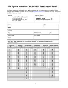 IFA Sports Nutrition Certification Test Answer Form