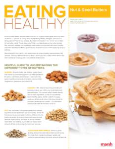Nut & Seed Butters FROM MARY SNELL DIRECTOR OF NUTRITION AND WELLNESS, MARSH SUPERMARKETS  In the United States, peanut butter and jelly is in more brown bags than any other