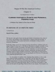 Origins Of The first American Cowboys Chapter 12 By Donald Chavez Y Gilbert Current Historical Events and Personal Perspectives
