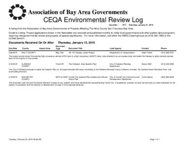 CEQA Environmental Review Log Issue No: 377  Saturday, January 31, 2015