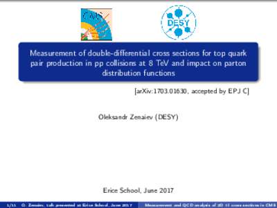 Measurement of double-differential cross sections for top quark pair production in pp collisions at 8 TeV and impact on parton distribution functions [arXiv:, accepted by EPJ C]  Oleksandr Zenaiev (DESY)