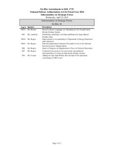 En Bloc Amendments to H.RNational Defense Authorization Act for Fiscal Year 2016 Subcommittee on Strategic Forces Wednesday, April 29, 2015  Subcommittee on Strategic Forces