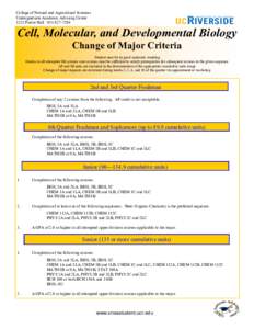 College of Natural and Agricultural Sciences Undergraduate Academic Advising Center 1223 Pierce Hall · Cell, Molecular, and Developmental Biology Change of Major Criteria