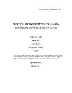 Date of Approval: February 23, 2015  FREEDOM OF INFORMATION SUMMARY SUPPLEMENTAL NEW ANIMAL DRUG APPLICATION  NADA[removed]