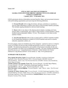 JanuaryANNUAL DECLARATION OF INTERESTS GLOBAL INITIATIVE FOR CHRONIC OBSTRUCTIVE LUNG DISEASE SCIENCE COMMITTEE 1 January 2014 – 31 December 2014