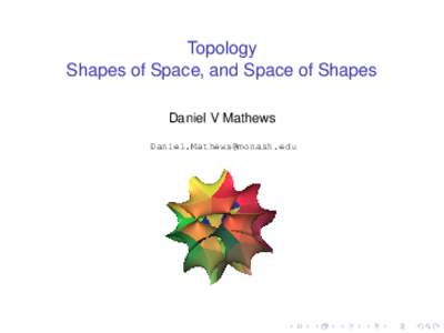 Topology Shapes of Space, and Space of Shapes Daniel V Mathews   20 August 2014