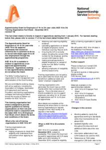 Apprenticeship Grant for Employers of 16- to 24- year- olds (AGE 16 to 24) Training Organisation Fact Sheet – December[removed]version 18) This fact sheet relates to Grants in respect of apprentices starting from 1 Janua