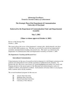 REPORT OF THE FACULTY ADVISORY COMMITTEE: DEPARTMENT OF COMMUNICATION STRATEGIC PLAN–PLANS