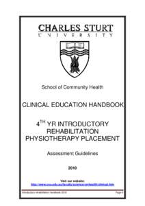 School of Community Health  CLINICAL EDUCATION HANDBOOK 4TH YR INTRODUCTORY REHABILITATION