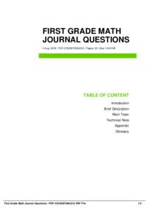 FIRST GRADE MATH JOURNAL QUESTIONS 4 Aug, 2016 | PDF-COUS5FGMJQ12 | Pages: 35 | Size 1,619 KB TABLE OF CONTENT Introduction