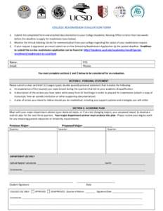 COLLEGE READMISSION EVALUATION FORMSubmit this completed form and attached documentation to your College Academic Advising Office no later than two weeks