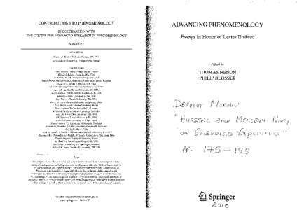 CONTRIBUTIONS TO PHENOMENOLOGY  ADVANCING PHENOMENOLOGY IN COOPERATION WITH THE CENTER FOR ADVANCED RESEARCH IN PHENOMENOLOGY