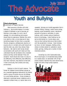 JulyThe Advocate The Wichita Area Sexual Assault Center Newsletter  Youth and Bullying