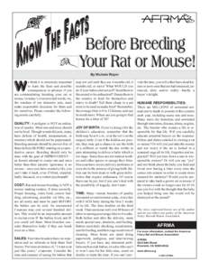 By Nichole Royer e think it is extremely important to learn the facts and possible consequences in advance if you are contemplating breeding your rat or mouse. In today’s overcrowded world, we,