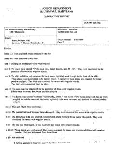•  POLICE DEPARTMENT BALTIMORE, MARYLAND LABORATORY REPORT