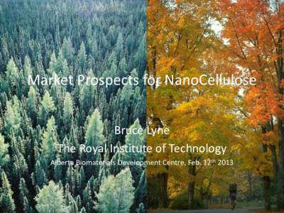Market Prospects for NanoCellulose Bruce Lyne The Royal Institute of Technology Alberta Biomaterials Development Centre, Feb. 12th 2013  Nanocrystalline Cellulose - CNC