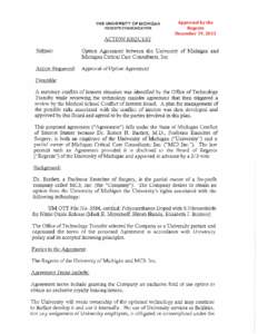 THE UNIVERSITY OF MICHIGAN REGENTS COMMUNICATION Approved by the Regents December 19, 2013