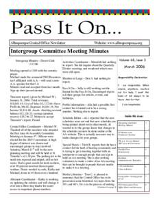 Pass It On... Albuquerque Central Office Newsletter Website: www.albuquerqueaa.org  Intergroup Committee Meeting Minutes