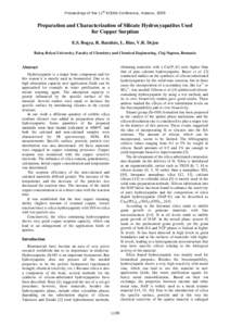Proceedings of the 11th ECERS Conference, Krakow, 2009  Preparation and Characterization of Silicate Hydroxyapatites Used for Copper Sorption E.S. Bogya, R. Barabás, L. Bizo, V.R. Dejeu Babeş-Bolyai University, Faculty