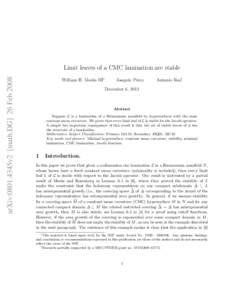 arXiv:0801.4345v2 [math.DG] 26 FebLimit leaves of a CMC lamination are stable William H. Meeks III∗  Joaqu´ın P´erez