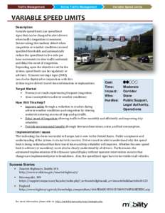 Traffic Management  Active Traffic Management Variable Speed Limits