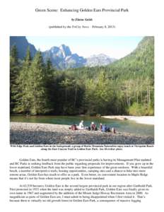 Green Scene: Enhancing Golden Ears Provincial Park by Elaine Golds (published by the TriCity News – February 8, 2013) With Edge Peak and Golden Ears in the background, a group of Burke Mountain Naturalists enjoy lunch 