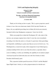 Microsoft Word - NASA and Engineering Integrity 21 Oct 08.doc