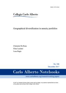Geographical diversication in annuity portfolios∗ † ‡  Clemente De Rosa, Elisa Luciano, Luca Regis
