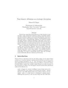 Non-bizarre delusions as strategic deception Edward H. Hagen Department of Anthropology Washington State University, Vancouver  Abstract