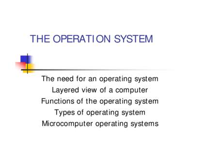 THE OPERATION SYSTEM  The need for an operating system Layered view of a computer Functions of the operating system Types of operating system