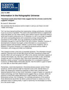 Scientific American: Information in the Holographic Universe