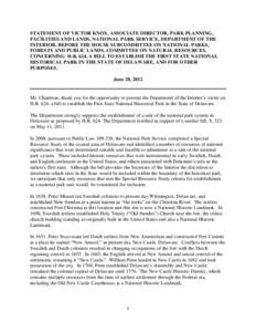 STATEMENT OF VICTOR KNOX, ASSOCIATE DIRECTOR, PARK PLANNING, FACILITIES AND LANDS, NATIONAL PARK SERVICE, DEPARTMENT OF THE INTERIOR, BEFORE THE HOUSE SUBCOMMITTEE ON NATIONAL PARKS, FORESTS AND PUBLIC LANDS, COMMITTEE O