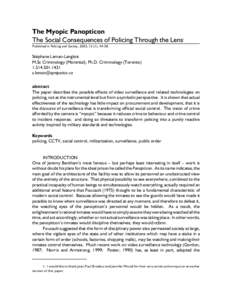 The Myopic Panopticon The Social Consequences of Policing Through the Lens 1  Published in Policing and Society, 2003, 13 (1), 44-58.