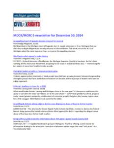 MDCR/MCRC E-newsletter for December 30, 2014