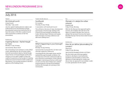 NEW LONDON PROGRAMME 2016 Q3 2016 July 2016 Ticketed