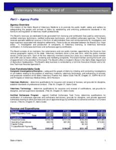 Veterinary Medicine, Board of  Performance Measurement Report Part I – Agency Profile Agency Overview